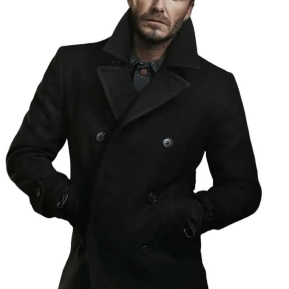 NWT Guess Black Wool-blend Double-breasted Front Pockets Pea Coat Size XL - Picture 13 of 13